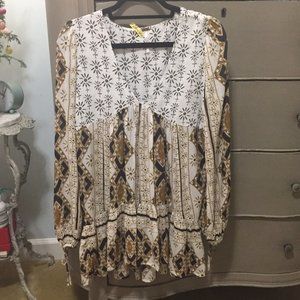 ✨Free People Boho Printed Long-Sleeve Flowy Babydoll Tunic V-Neck Size XS✨
